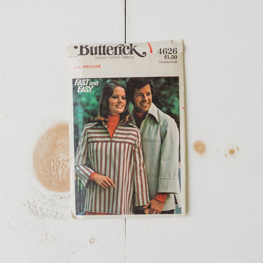 70s Vintage Butterick #4626 Women's Top with Pointed Collar UNCUT Size Medium